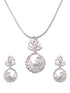 White Rhodium plated AD studded Round Pendant Earrings set chain