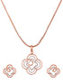 Rose Gold plated AD studded Floral design Pendant Earrings set chain