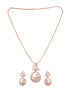 Rose Gold plated AD studded Round Pendant Earrings set chain