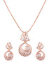 Rose Gold plated AD studded Round Pendant Earrings set chain