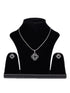 White Rhodium AD studded Floral design Pendant Earrings set chain