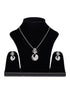 White Rhodium plated AD studded Round Pendant Earrings set chain