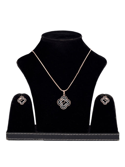 Rose Gold plated AD studded Floral design Pendant Earrings set chain