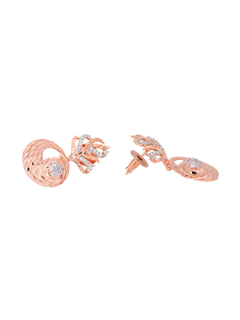 Rose Gold plated AD studded Round Pendant Earrings set chain