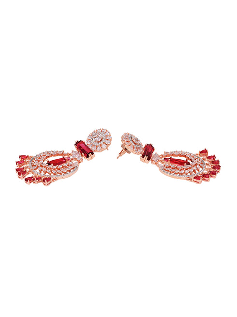 Rose Gold Plated Ruby AD studded Drop Earrings
