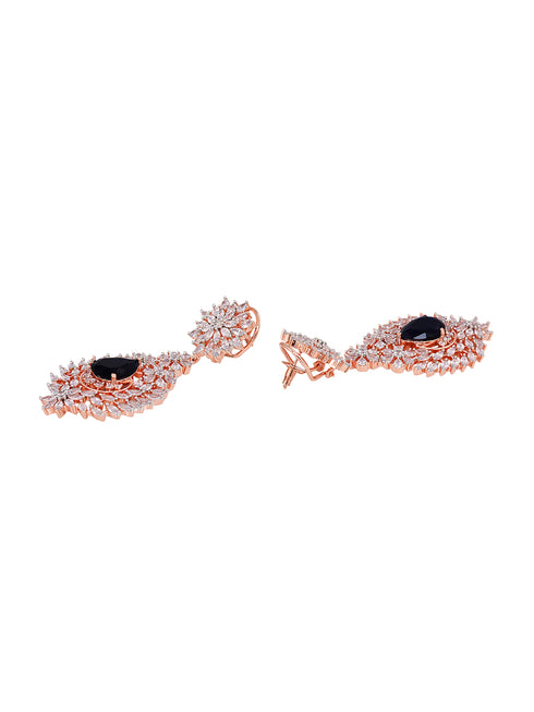 Rose Gold Plated Blue AD studded Drop Earrings