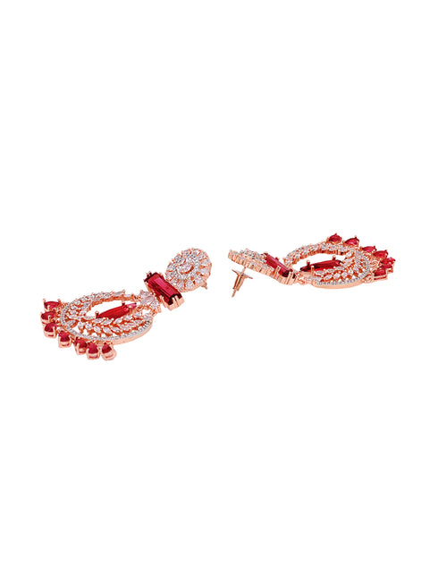 Rose Gold Plated Ruby AD studded Drop Earrings