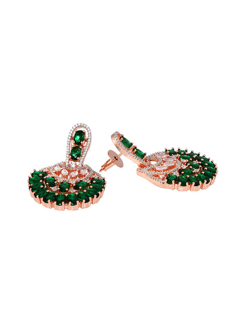 Rose Gold Plated Emerald AD studded Floral design Earrings