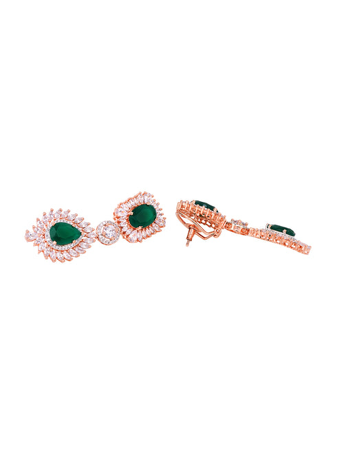 Rose Gold Plated Blue AD studded Drop Earrings