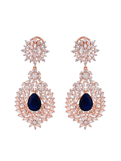 Rose Gold Plated Blue AD studded Drop Earrings