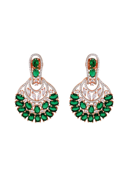Rose Gold Plated Emerald AD studded Floral design Earrings