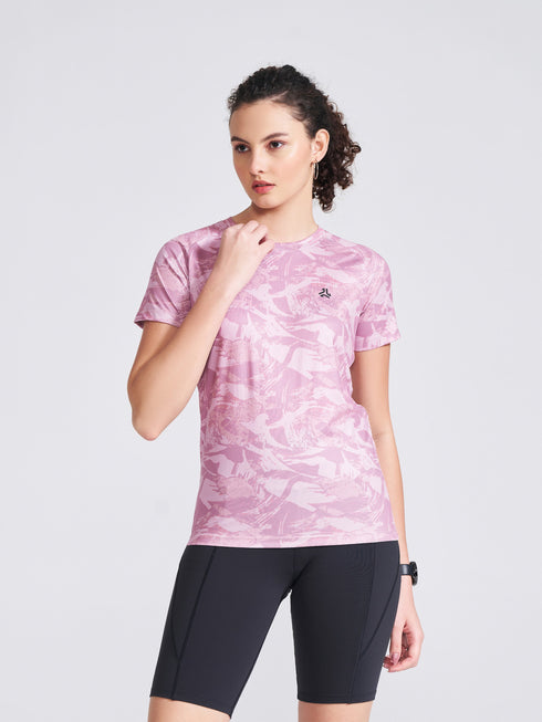 Women's Pink Printed Round Neck T-Shirt