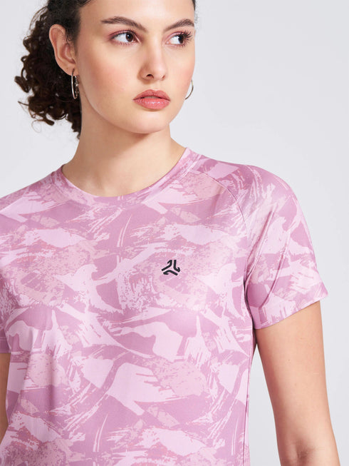 Women's Pink Printed Round Neck T-Shirt