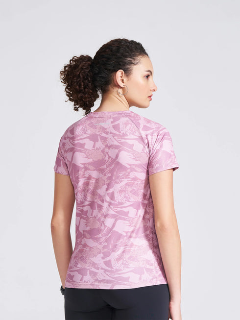 Women's Pink Printed Round Neck T-Shirt