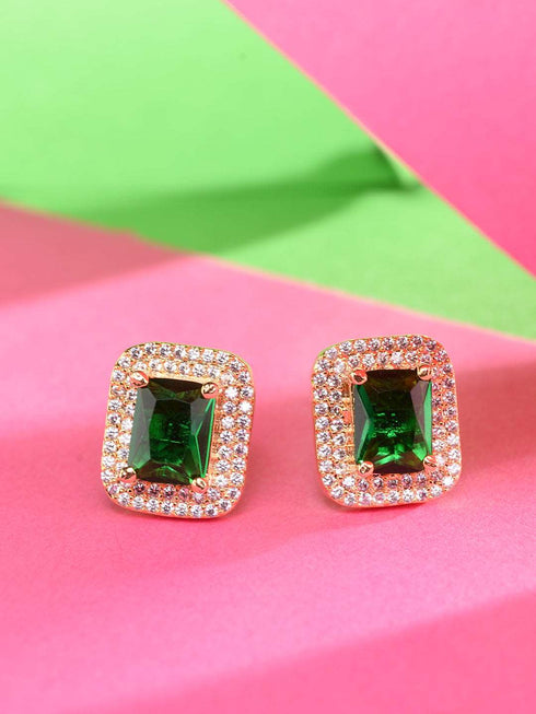 Gold Plated Green AD Studded Studs Earring