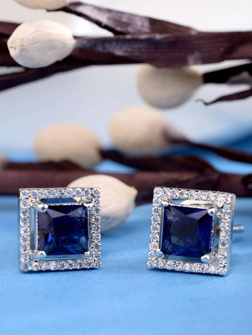 Blue Square Studs Earrings