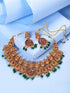 Gold Plated Kemp stone Studded Peacock Motif Temple Bridal Choker Jewellery Set