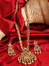 Antique Gold Plated Kemp stone studded Rajwadi long Temple Necklace Jewellery Set