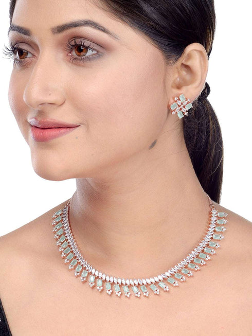 Blue precious stones studded turquoise diamond necklace set stud earrings