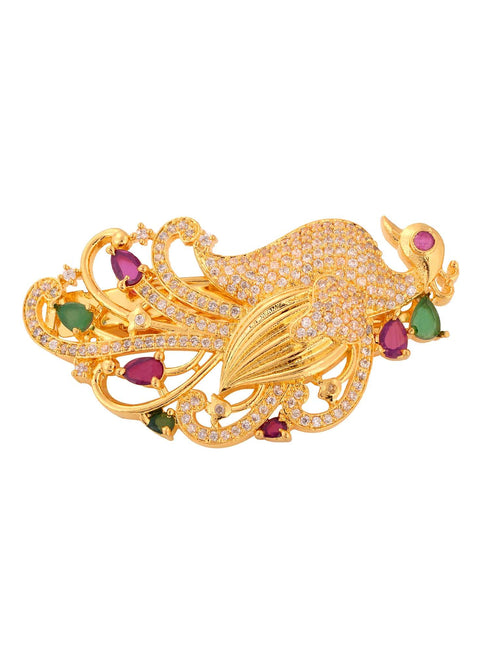Gold Plated Red & Green Peacock Hair Claw Clip