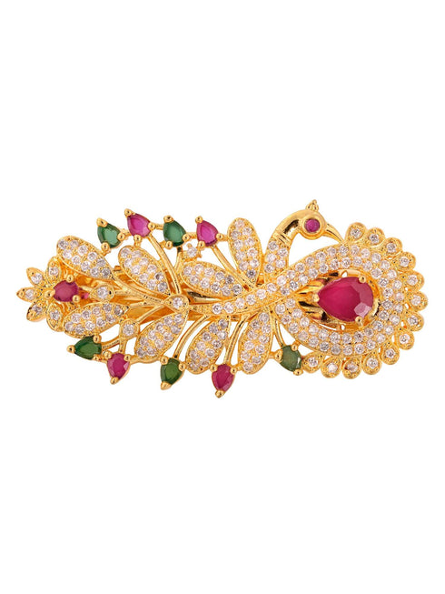 Gold Plated Peacock French Barrette Hair Claw Clip