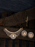 Gold Plated Black & White AD Studded & Beaded Mangalsutra Earrings
