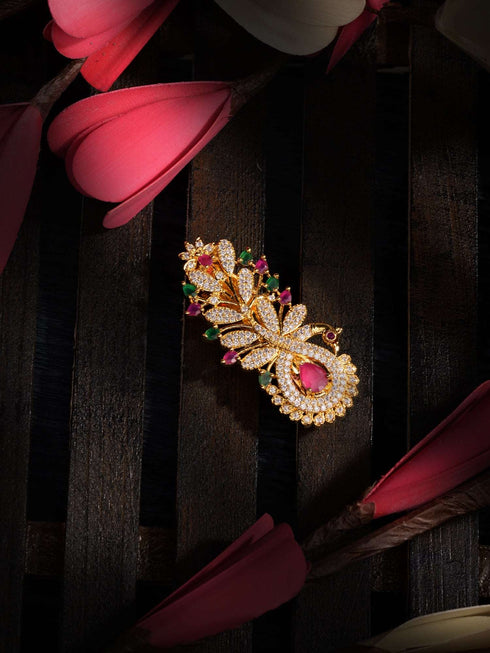 Gold Plated Peacock French Barrette Hair Claw Clip