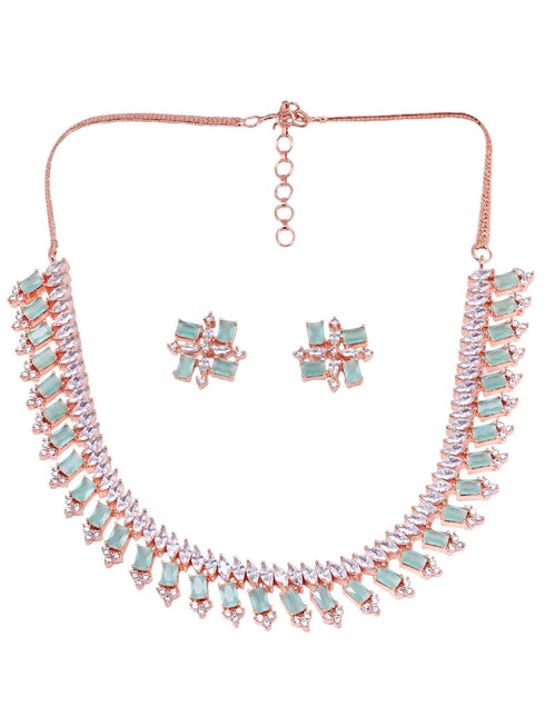 Blue precious stones studded turquoise diamond necklace set stud earrings