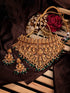Gold Plated Intricate Temple Design Dangling Green Beads Choker Jewellery Set