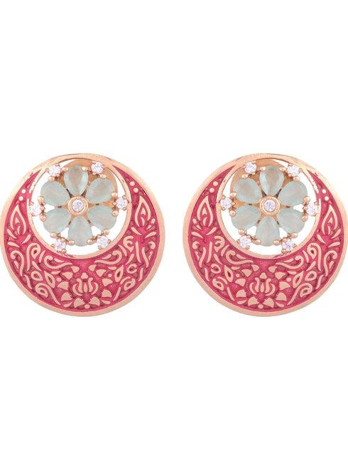 Beautiful Red Enamelled Studs Chandbali stylesmall earrings Blue diamond embellishments