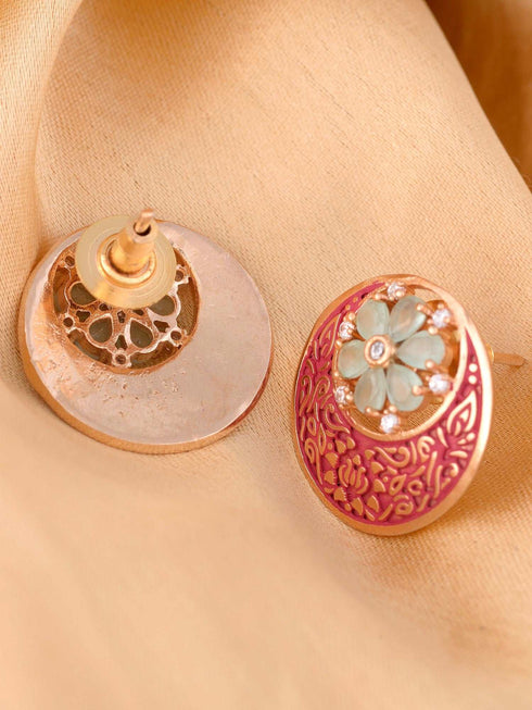 Beautiful Red Enamelled Studs Chandbali stylesmall earrings Blue diamond embellishments