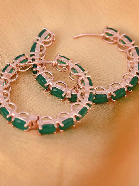 Emerald studded Hoops Rose Gold Plated Green Round Big Earrings