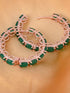 Emerald studded Hoops Rose Gold Plated Green Round Big Earrings