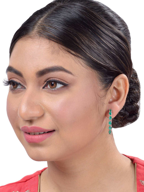Emerald studded Hoops Rose Gold Plated Green Round Big Earrings