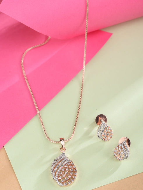 Rose Gold Plated AD Studded Locket jewellery Set