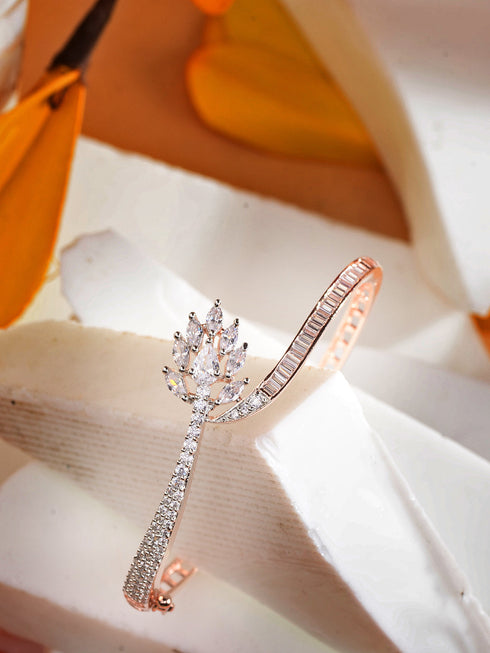 Rose Gold Plated AD Studded Floral Minimal kada Bracelet