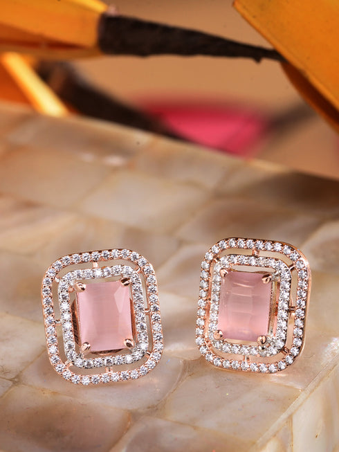 Women Pink Square Studs Earrings