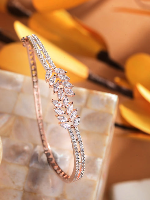 Rose Gold Plated Marquis AD Studded Kada Bracelet