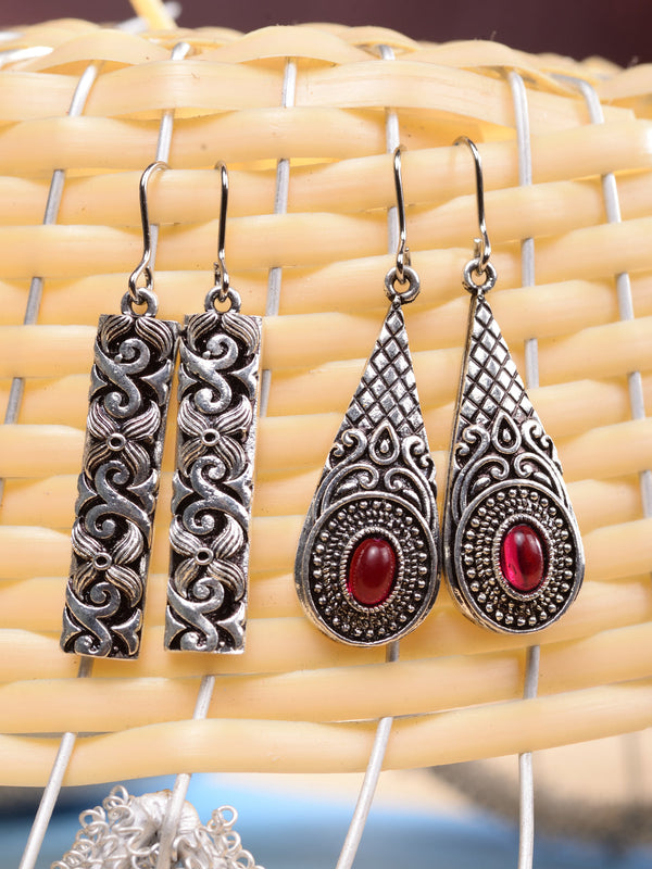 Siver Oxidised Combo Of 2 Minimal Earring