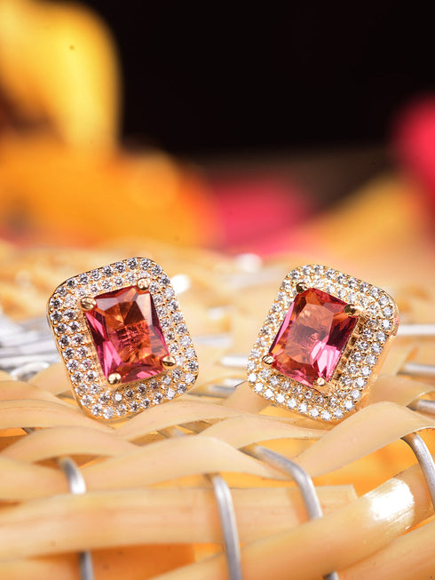 Women GoldPlated Red Square Studs Earrings