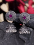Oxidised Silver Plated Red Stone Studded Jhumka Earrings