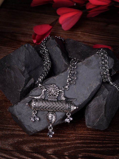 Oxidised Siver Toned Peacock Design Tribal Necklace