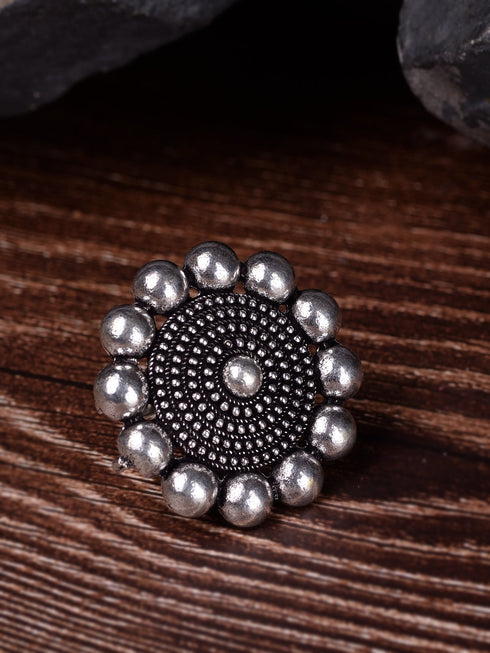 Oxidised Silver Toned Finger Ring