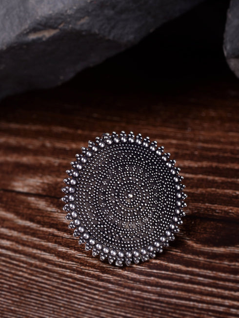 Silver Oxidised Toned Designer Finger Ring