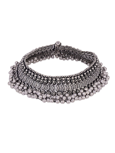 Set Of 2 Oxidised Silver Plated Payal Anklet