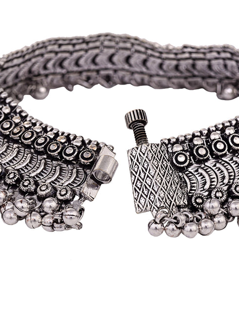Set Of 2 Oxidised Silver Plated Payal Anklet