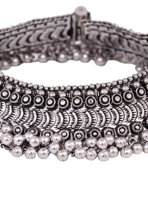Set Of 2 Oxidised Silver Plated Payal Anklet