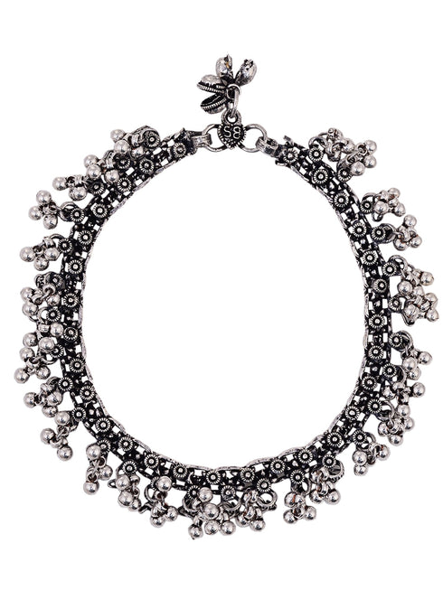 Set Of 2 Oxidised Silver Plated Payal Anklet
