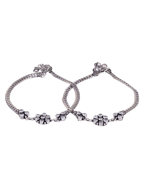 Set Of 2 Oxidised Silver Plated Payal Anklet
