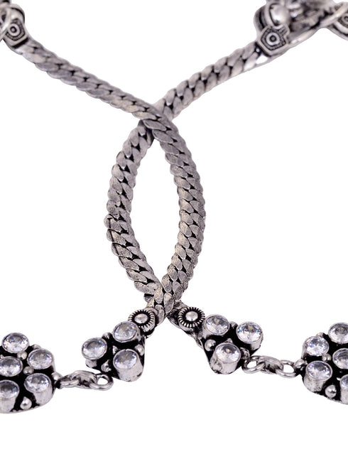 Set Of 2 Oxidised Silver Plated Payal Anklet